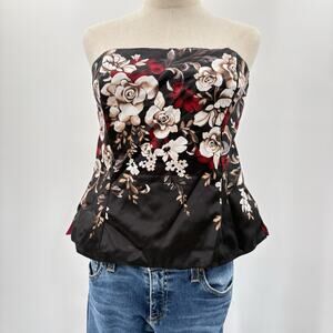 WHBM Bustier Corset Floral Red Black Women 12 Romantic Goth Renaissance Feminine